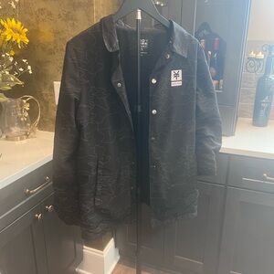 Zoo York Geometric Pattern Black Denim Trucker Jacket SIZE S